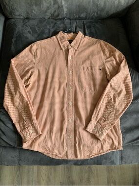 Timbaland Men's Long-Sleeve Button-Down Check Shirt - Orange Large